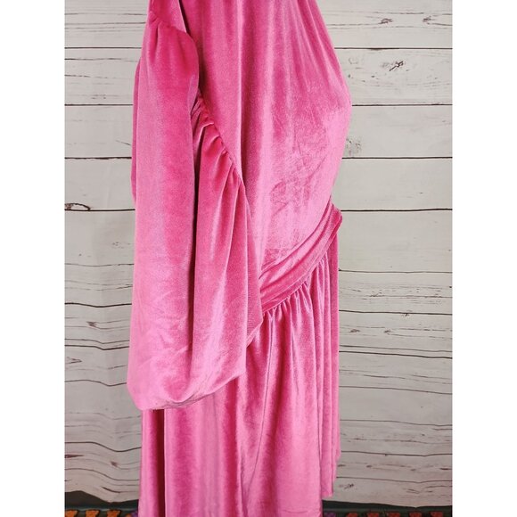 Plus Size Boohoo Velour Plunge Puff Sleeve‎ Skater Dress Hot Pink size 18 - Picture 2 of 12